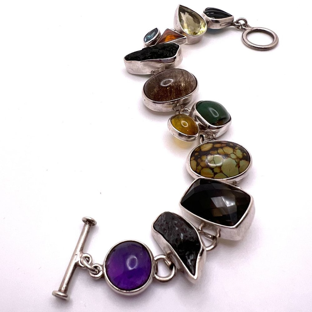925 Chunky Gemstone Toggle Bracelet - image 1